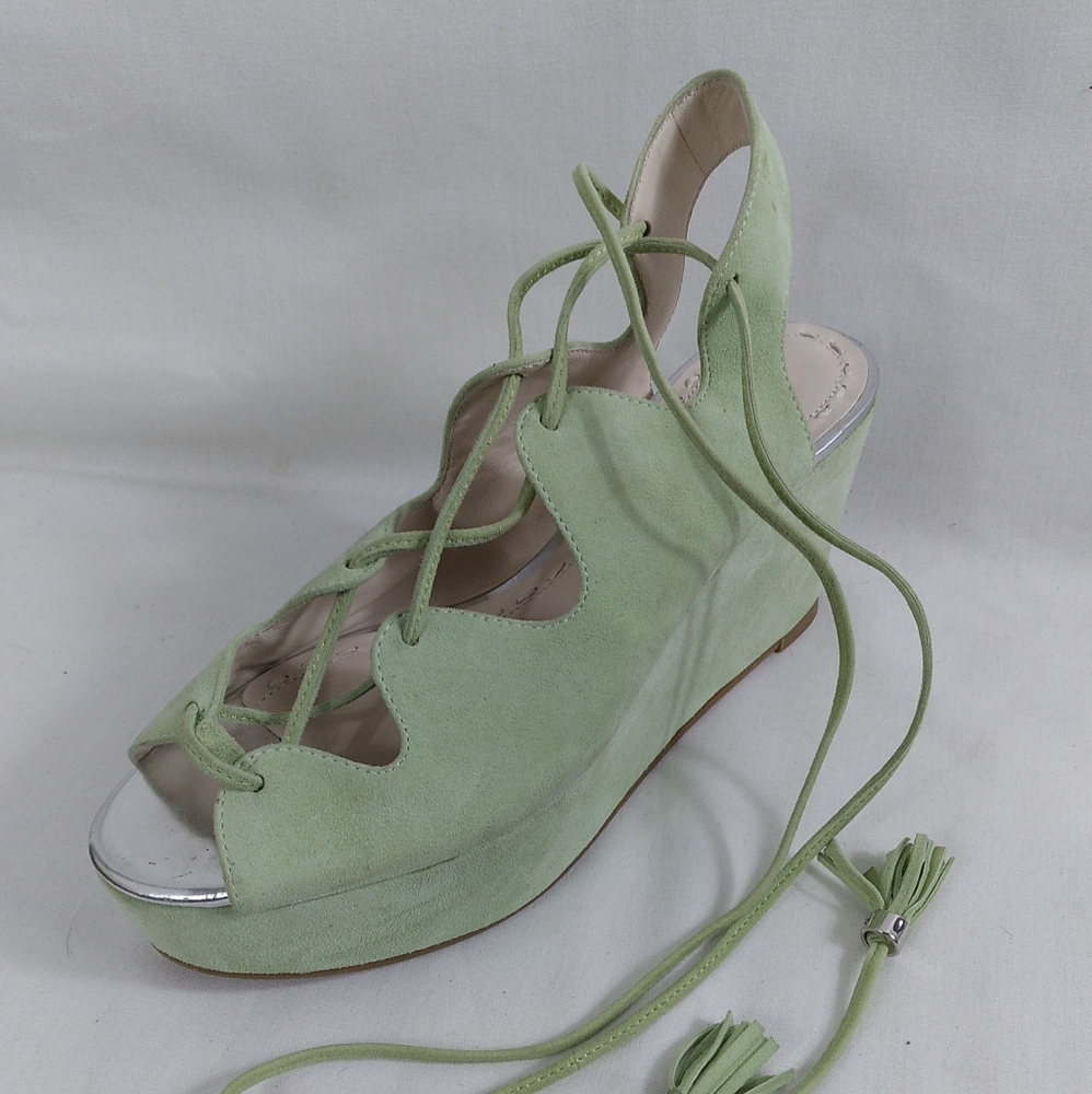 Women's  Alice + Olivia Green Lace Gladiator Wedge Heels Size 7 US  37 EUR